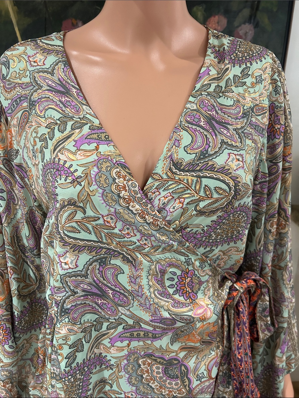 Earthbound Reversible paisley print wrap dress/kimono - Picture 4 of 13